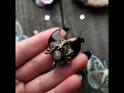 Moonweaver Bat Necklace - Obsidian & Moonstone