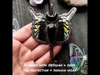 Urania Leilus Moth Wings Obsidian & Onyx Key Necklace