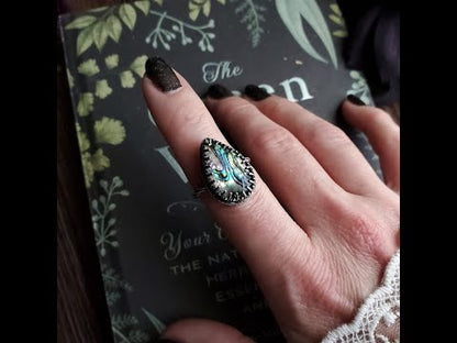 Abalone & Quartz Crystal Ring I Witchy Jewelry I Stellar Fae